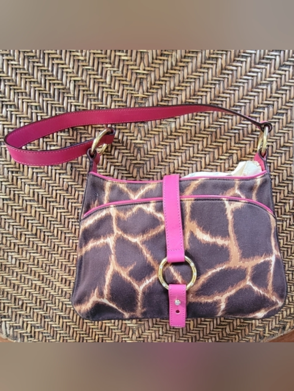 Dolce & Gabbana Giraffe Print Bag Trimed In Pink Leather